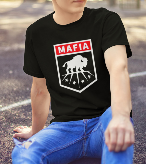 Buffalo Bills Mafia Shield Red White Buffalo Stars T-Shirt