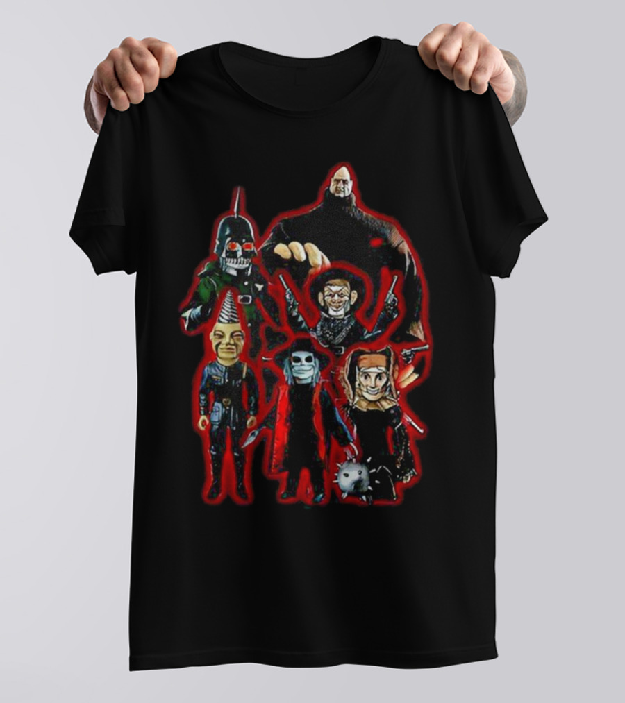 Puppet Master Horror Movie Characters 80s Blade Pin Head Torch Jester Drill T-Shirt