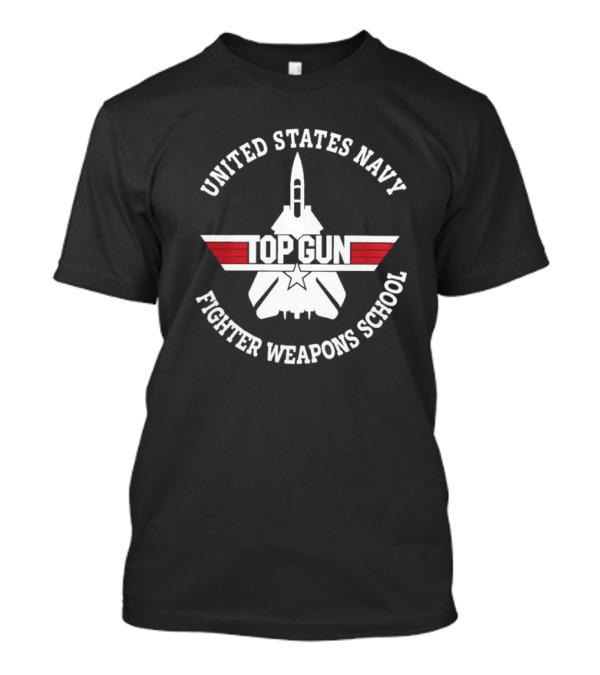 United States Navy Top Gun Fighter Weapons School Emblem With Jet Silhouette And Red Stripes T-Shirt