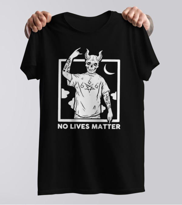 No Lives Matter 666 Horned Skull Tattooed Demon With Crescent Moon T-Shirt