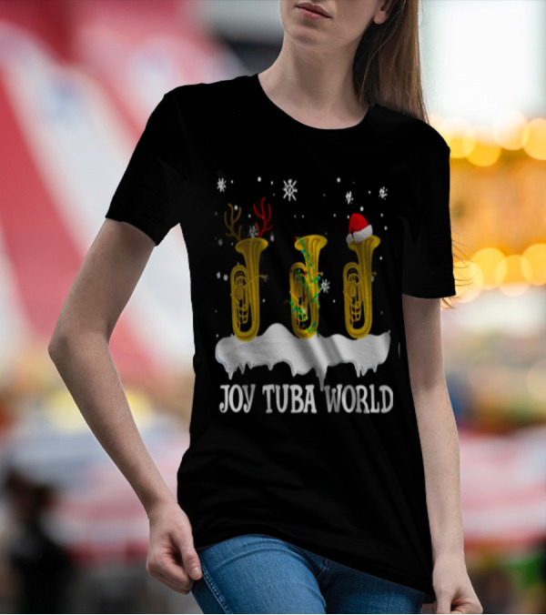 Joy Tuba World Christmas Snow Tubas Santa Hat Reindeer T-Shirt