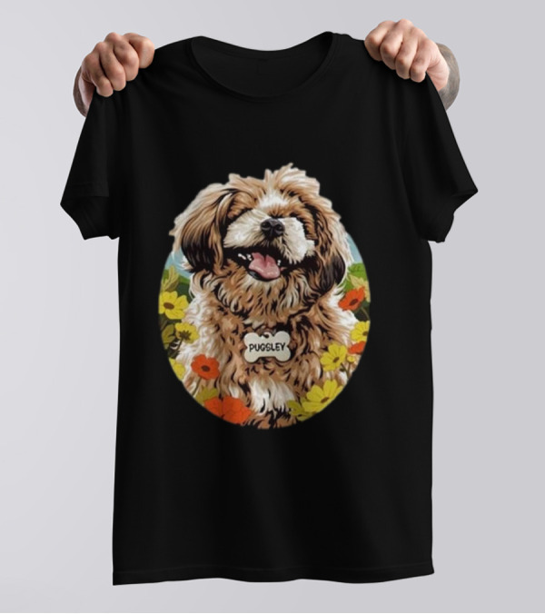 Pugsley Dog Floral Nordacious T-Shirt