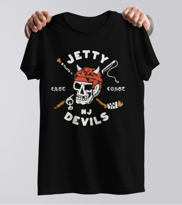 Jetty NJ Devils East Coast Skulls And Hockey Sticks T-Shirt