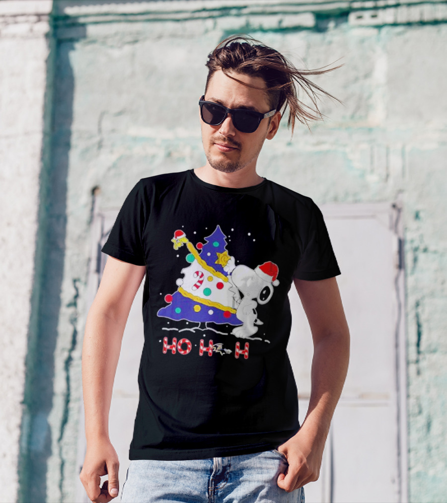 Ho Ho Ho Snoopy Woodstock Christmas Tree Baltimore Ravens T-Shirt