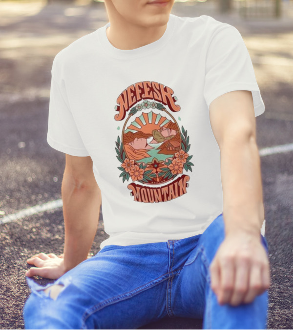 Nefesh Mountain Sunrise Scene With Cabin And Flowers T-Shirt