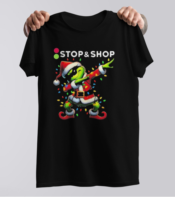 Stop And Shop Grinch Dabbing Santa Lights Merry Christmas T-Shirt