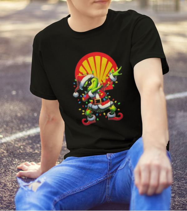 Santa Grinch Dabbing Shell Christmas Lights T-Shirt