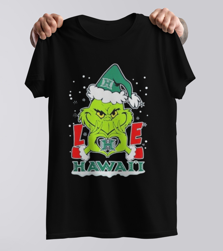 The Grinch Love Hawaii Rainbow Warriors Football Christmas T-Shirt