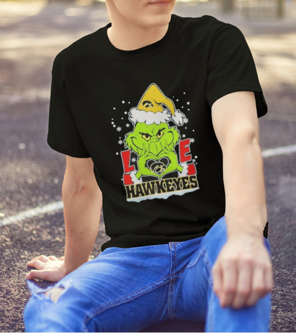 Grinch Love Hawkeyes Christmas Iowa Hawkeyes Football T-Shirt