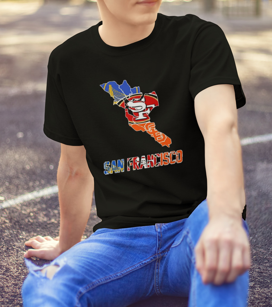 San Francisco Bay Bridge And Sports Teams Logos Map T-Shirt