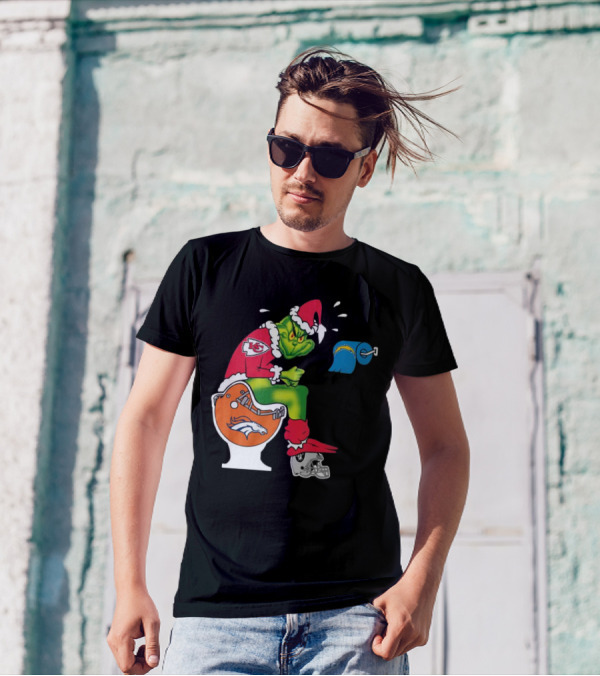 The Grinch On Toilet Kansas City Chiefs, Denver Broncos, Oakland Raiders, Chargers Christmas T-Shirt