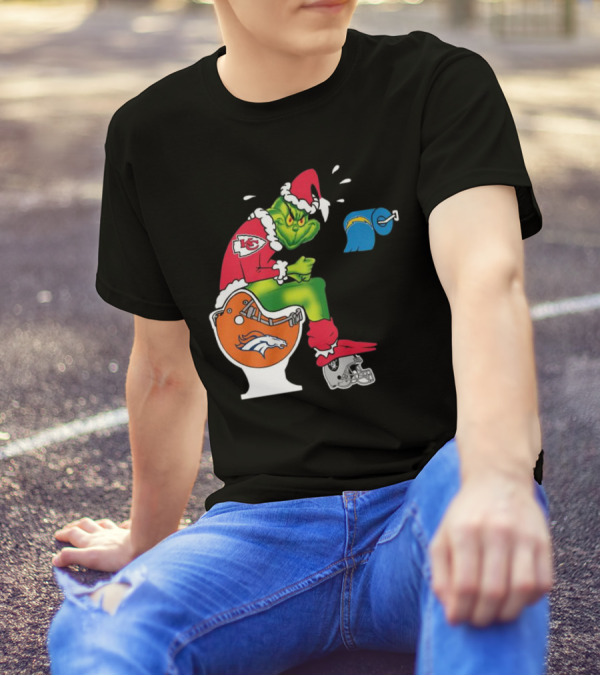 The Grinch On Toilet Kansas City Chiefs, Denver Broncos, Oakland Raiders, Chargers Christmas T-Shirt
