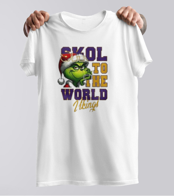 Minnesota Vikings Skol To The World Merry Christmas Grinch T-Shirt