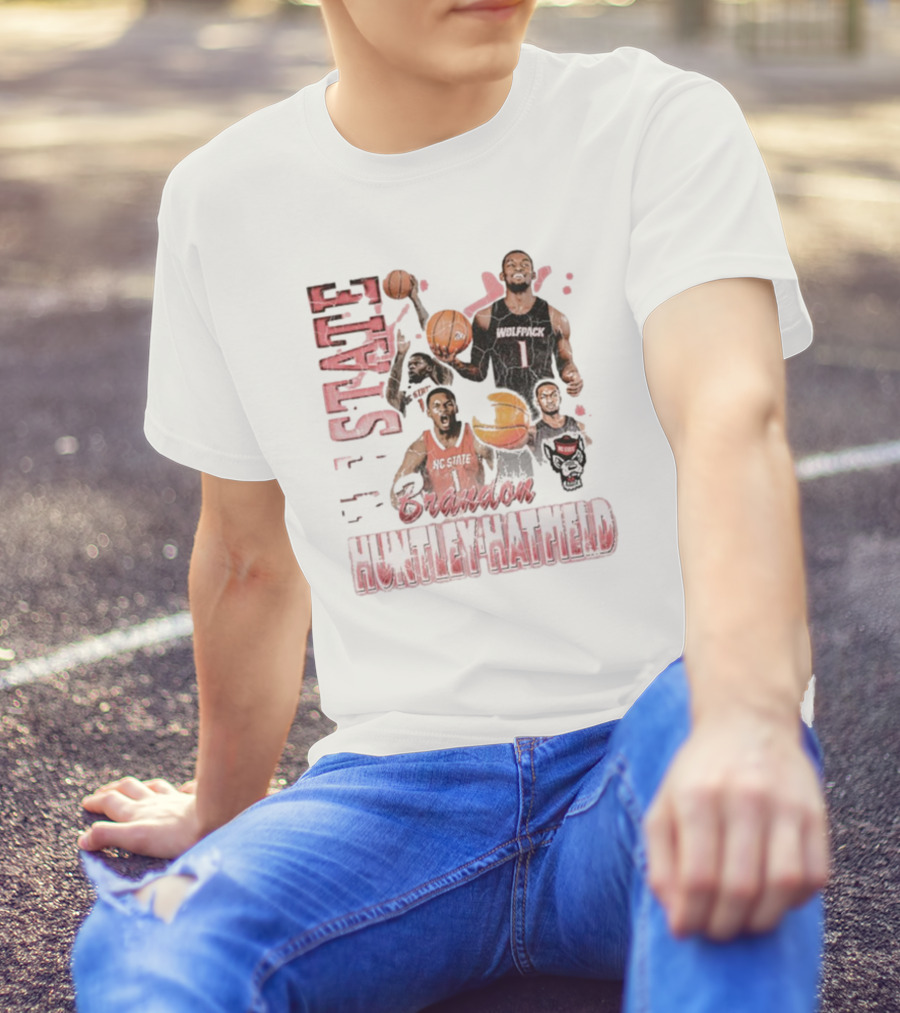 Brandon Huntley-Hatfield NC State Wolfpack 90s Retro Basketball Collage T-Shirt