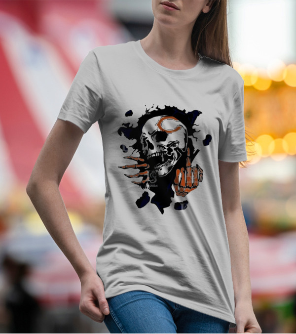 Chicago Bears Skull Middle Finger Logo T-Shirt
