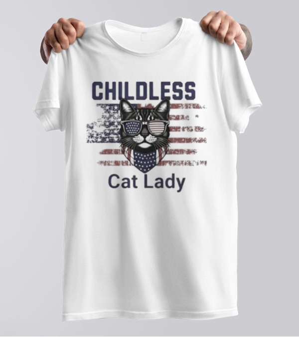Childless Cat Lady Patriotic American Flag Cat With Sunglasses T-Shirt
