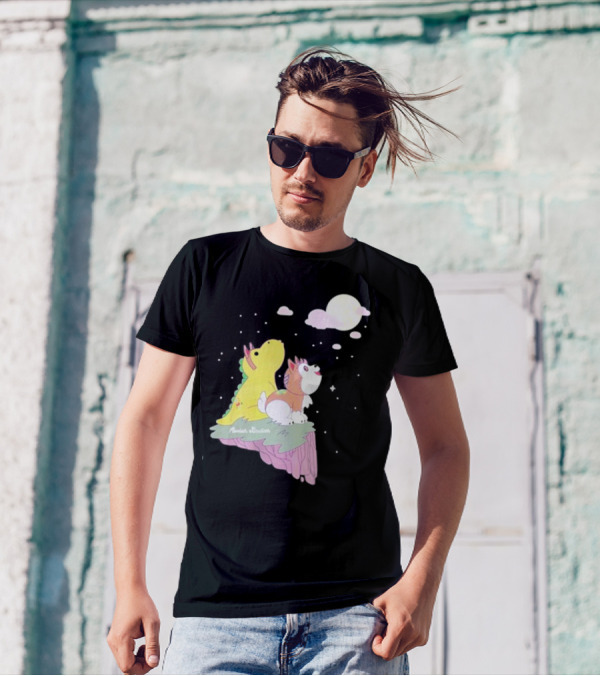 Moriah Elizabeth Howl-O-Ween Cute Dinosaur And Dog Moonlit Night Scene T-Shirt
