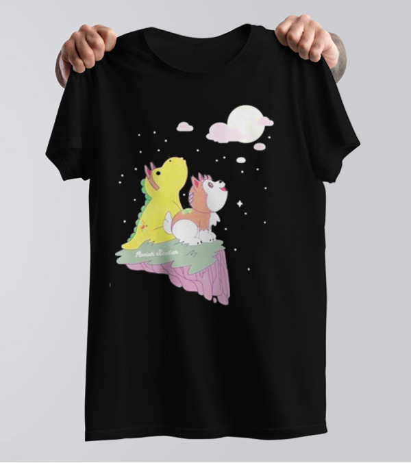 Moriah Elizabeth Howl-O-Ween Cute Dinosaur And Dog Moonlit Night Scene T-Shirt
