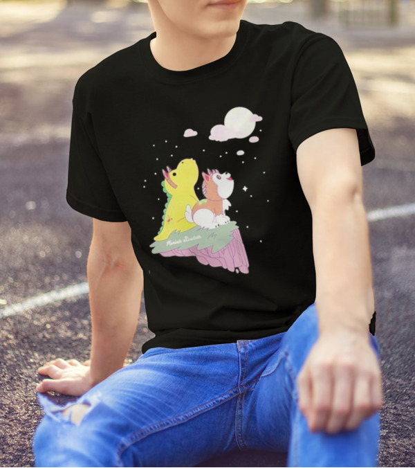 Moriah Elizabeth Howl-O-Ween Cute Dinosaur And Dog Moonlit Night Scene T-Shirt