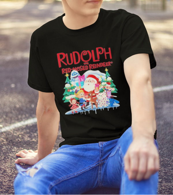 Rudolph The Red-Nosed Reindeer Christmas Santa And Friends Scene T-Shirt