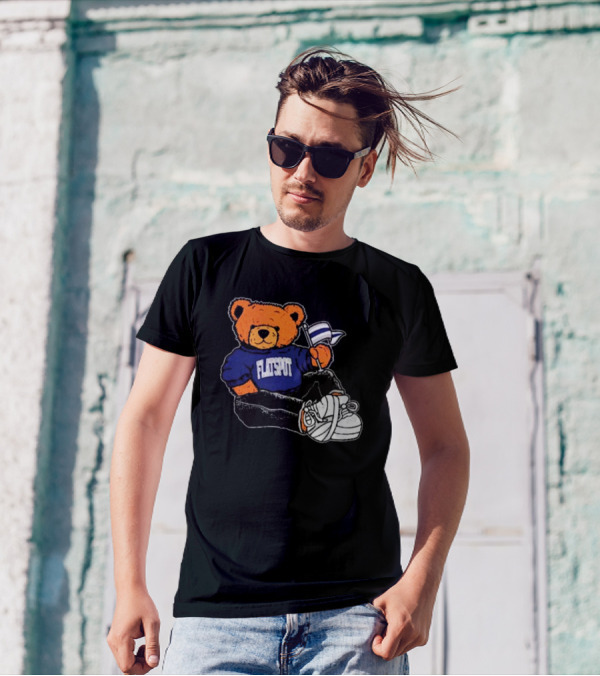 Flatspot Bear In Blue Sweatshirt With Flag Sitting Down T-Shirt
