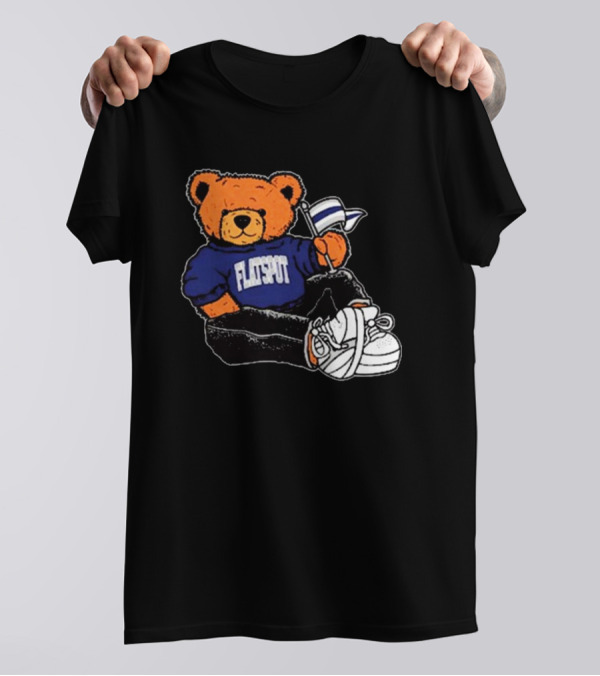 Flatspot Bear In Blue Sweatshirt With Flag Sitting Down T-Shirt