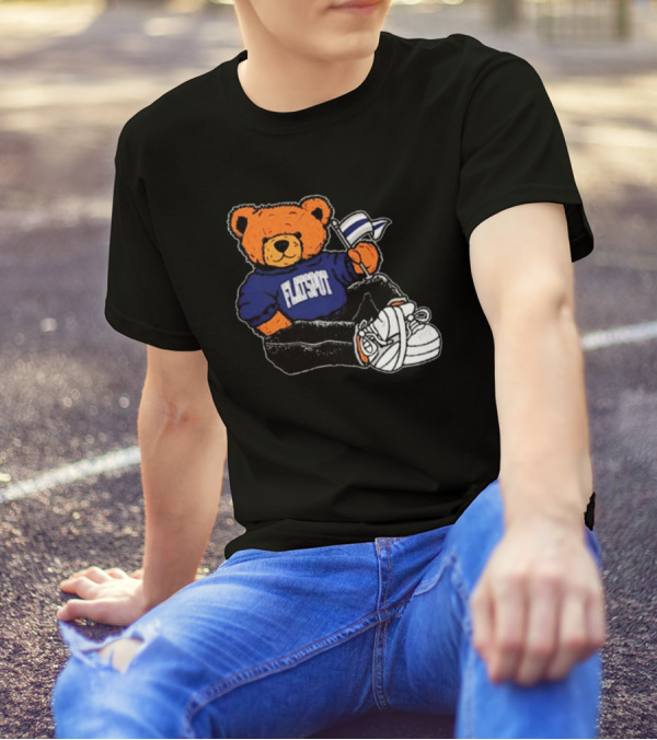 Flatspot Bear In Blue Sweatshirt With Flag Sitting Down T-Shirt