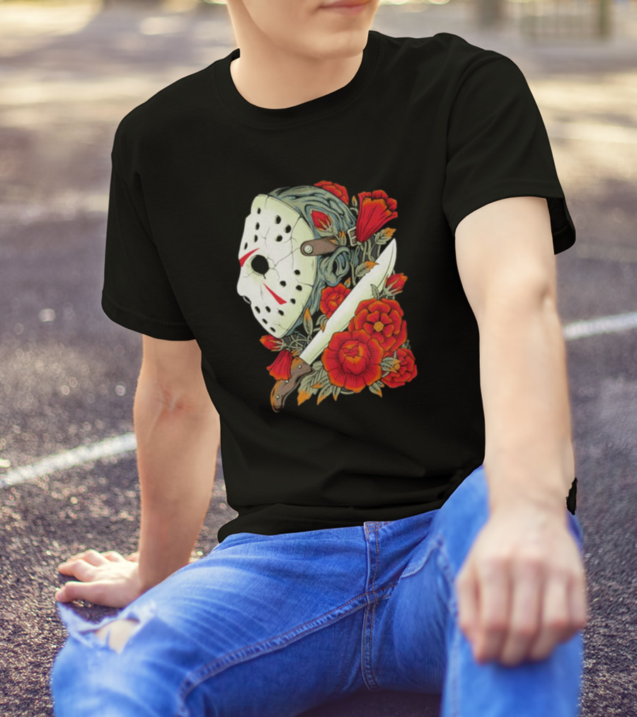Crystal Lake Counselor Camp Mask Floral Knife T-Shirt