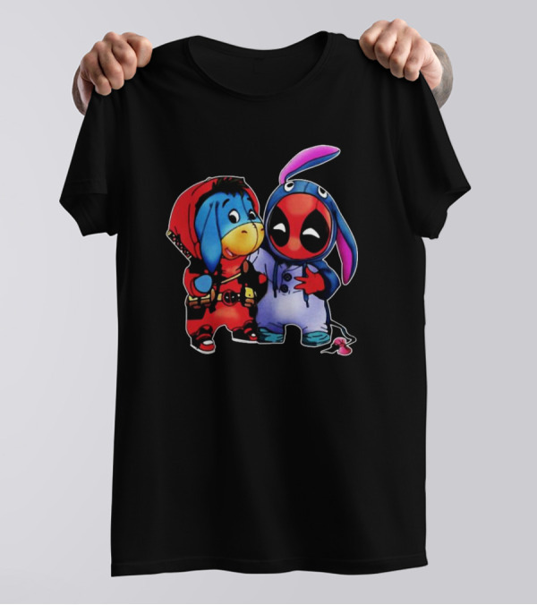 Baby Donkey And Deadpool In Cosplay Onesies With Bunny Ears And Red T-Shirt