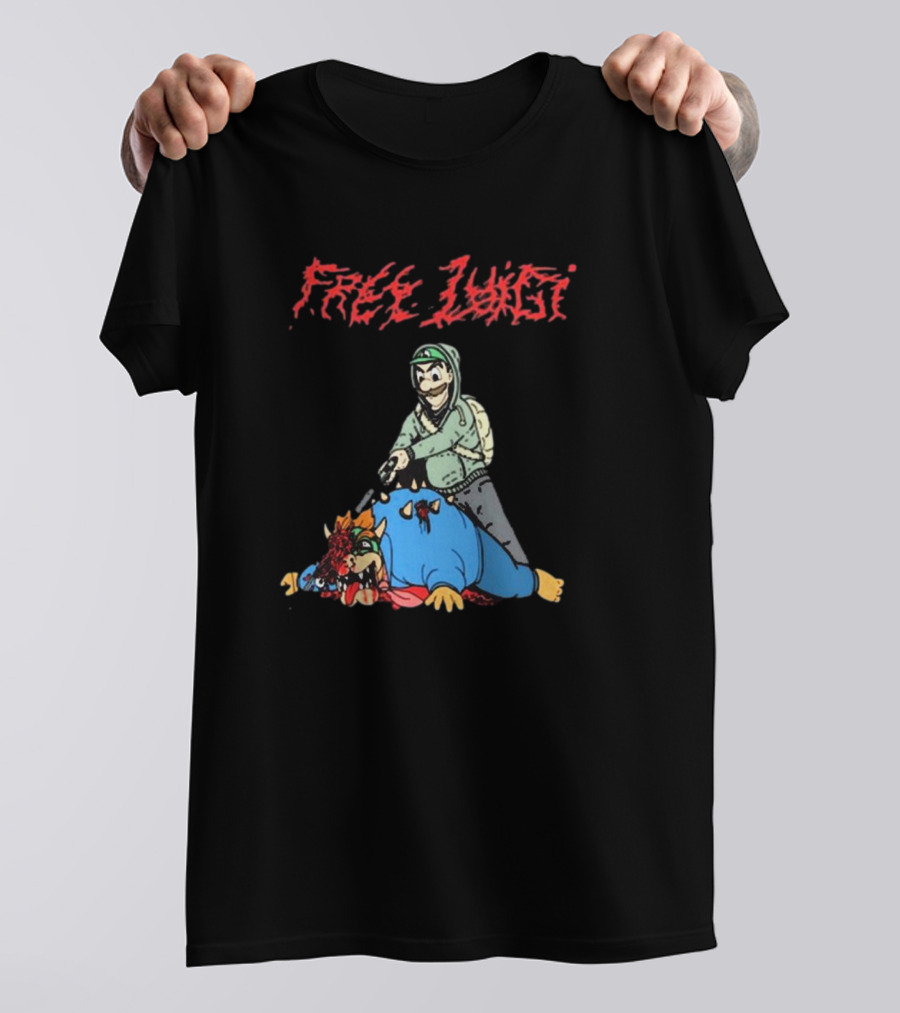 Free Luigi Grunge Style Art With Cartoon Character And Beast T-Shirt