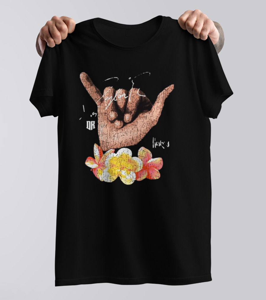 Shaka Hand Huskers Dylan Raiola Signature With Flowers And DR T-Shirt