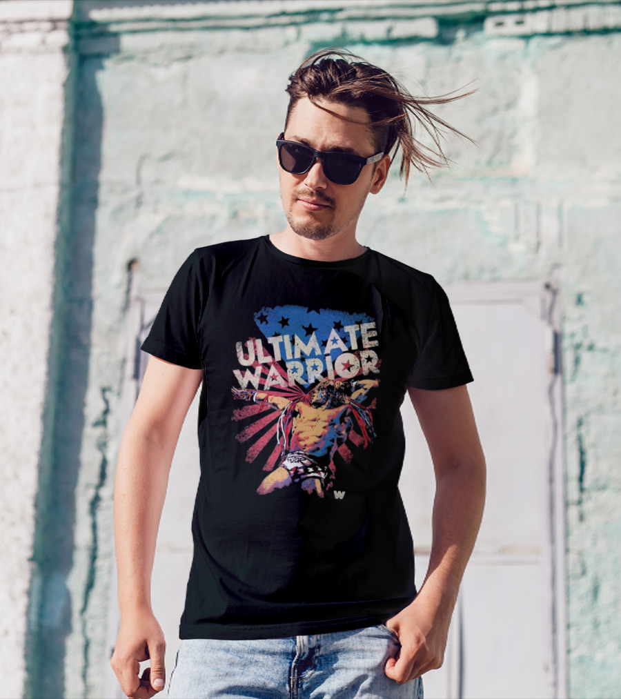 ULTIMATE WARRIOR American Flag Stars Stripes Wrestler T-Shirt