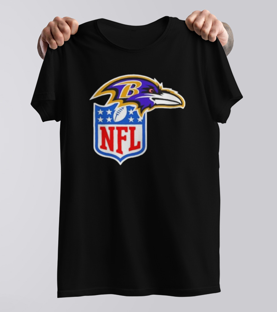 Baltimore Ravens NFL Collaboration Logo Ravens Head Incorporated With Shield T-Shirt