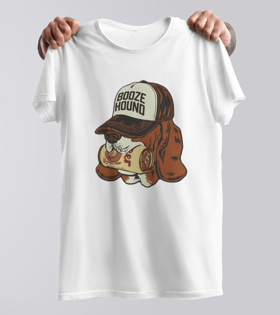 United State Of Indiana Booze Hound Dog With Hat And Beer Can T-Shirt