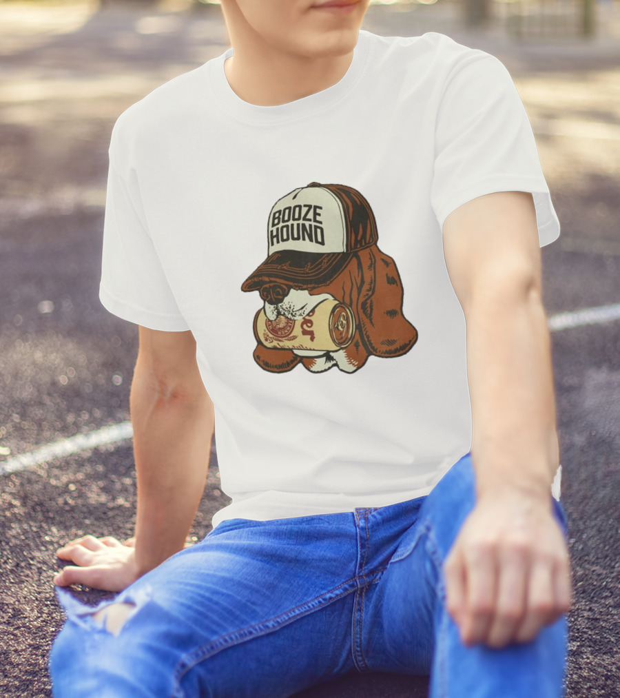 United State Of Indiana Booze Hound Dog With Hat And Beer Can T-Shirt