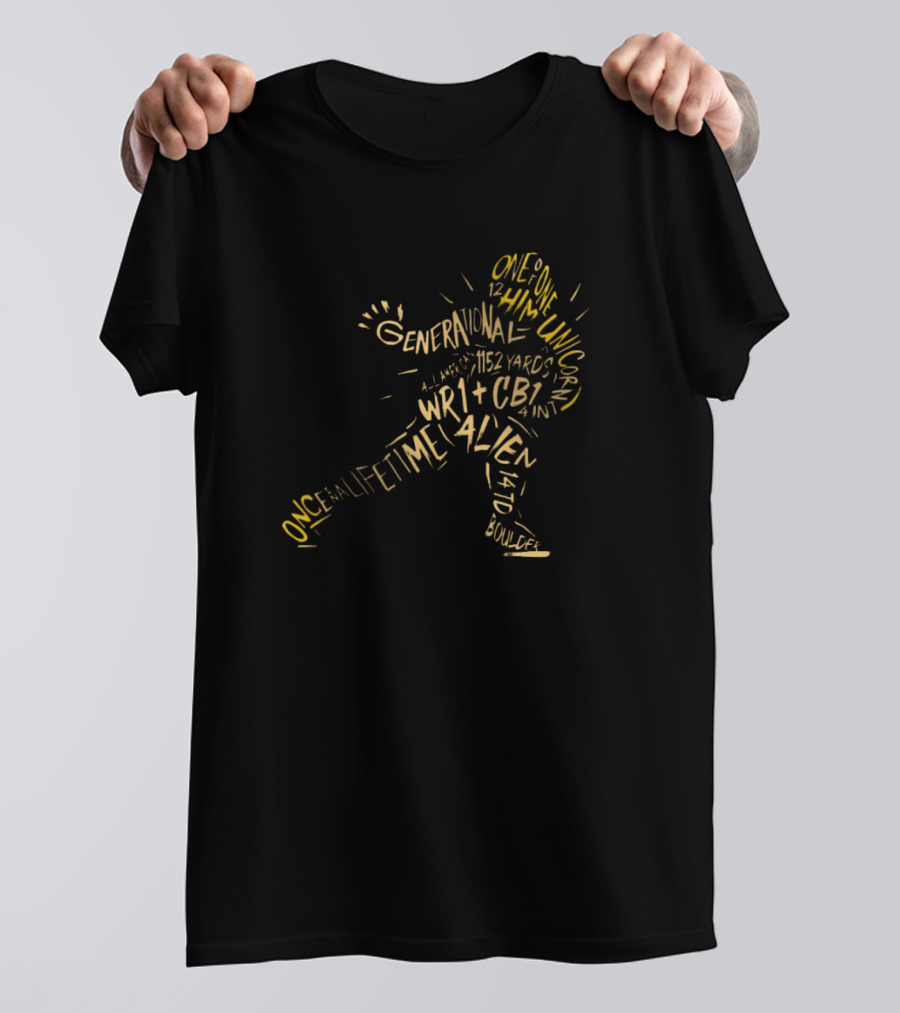 Travis Hunter One Of One Him Generational Unicorn All American 1152 Yards WR1 CB1 Alien Colorado Boulder T-Shirt