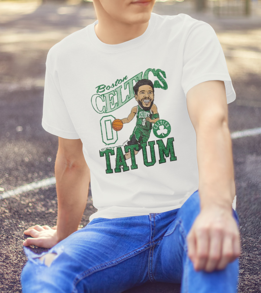 Boston Celtics Jayson Tatum Caricature Player New Era Green Basketball 0 Celtics Shamrock T-Shirt