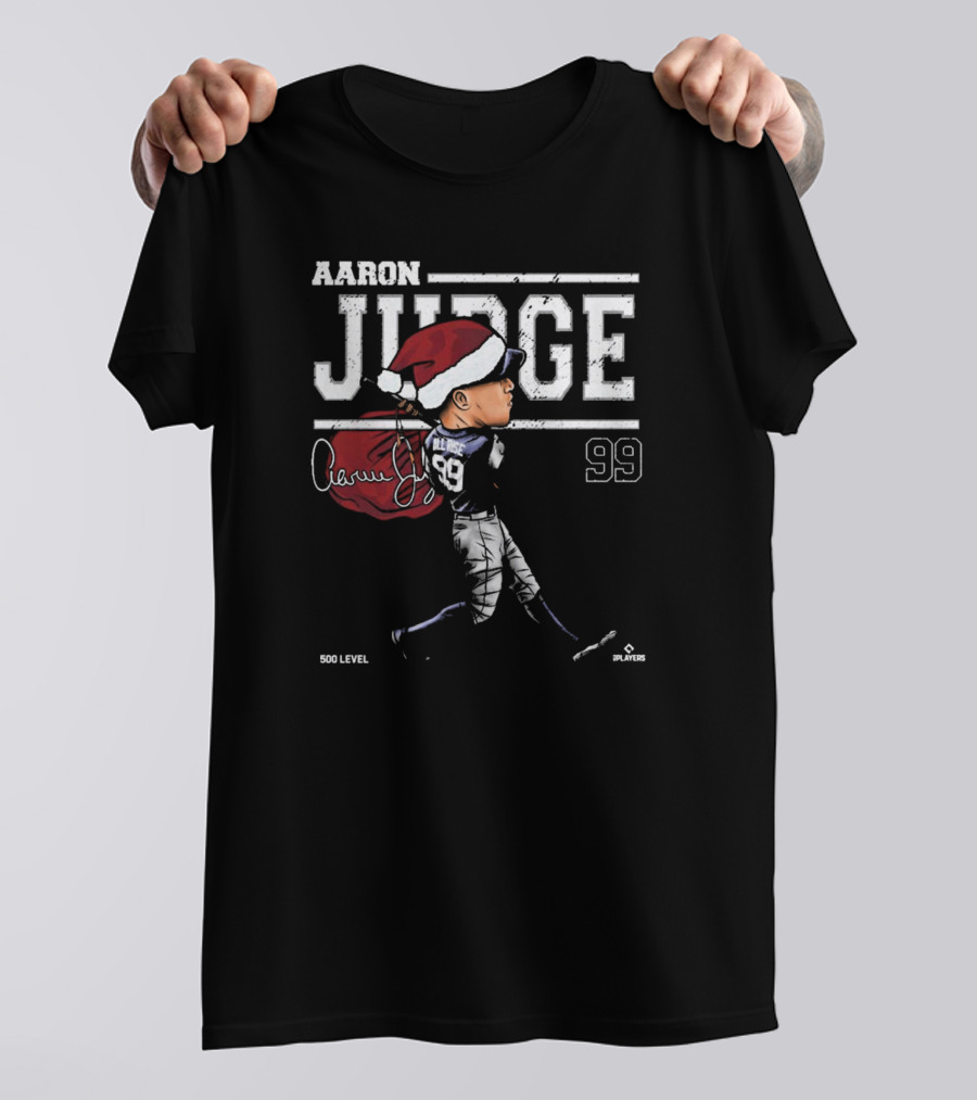 Aaron Judge New York Yankees MLB Christmas Santa Hat Signature Cartoon 99 500 Level T-Shirt