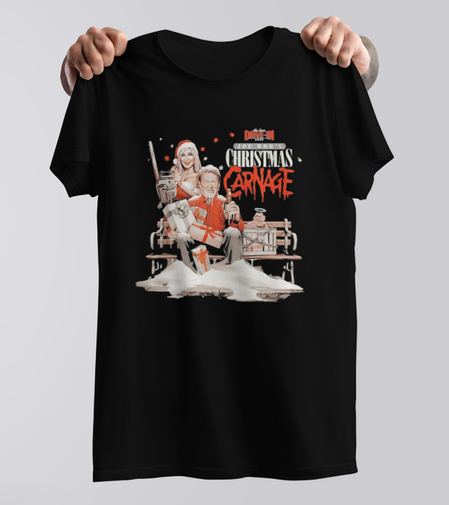 Joe Bob Briggs Drive-In Christmas Carnage Santa Chainsaw T-Shirt