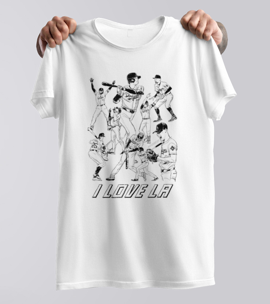 I Love LA Dodgers Let's Go Dodgers Hand Drawing T-Shirt