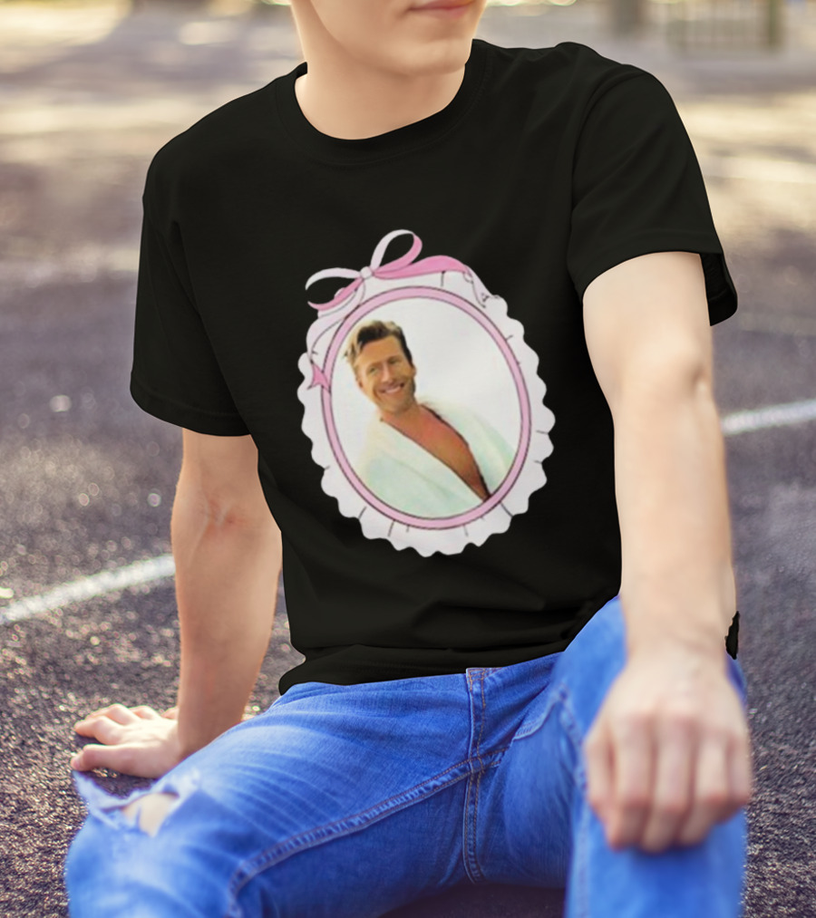 Cherrydaze Glen Powell Pink Ribbon Scalloped Frame T-Shirt