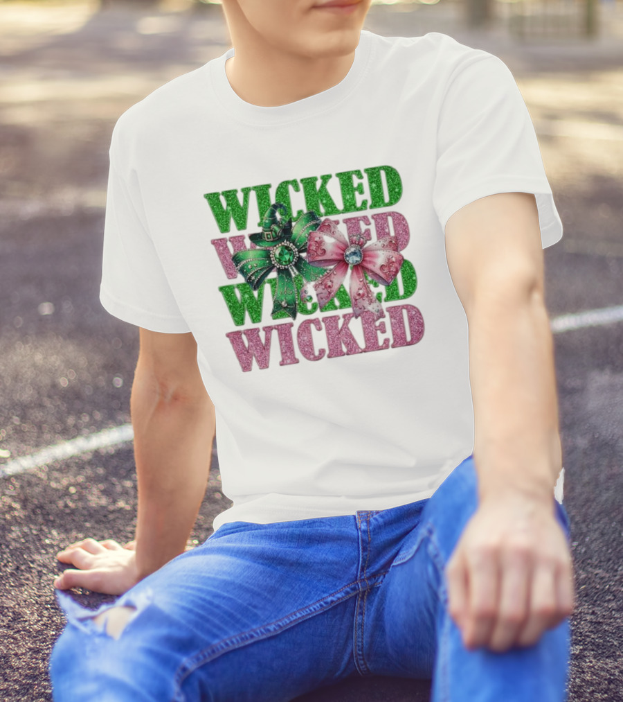 Wicked Coquette Glitter Green Pink Bow Hat T-Shirt