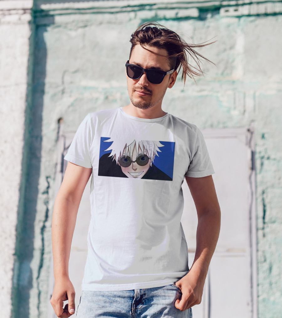 Young Gojo Anime Manga Character Blue Background T-Shirt