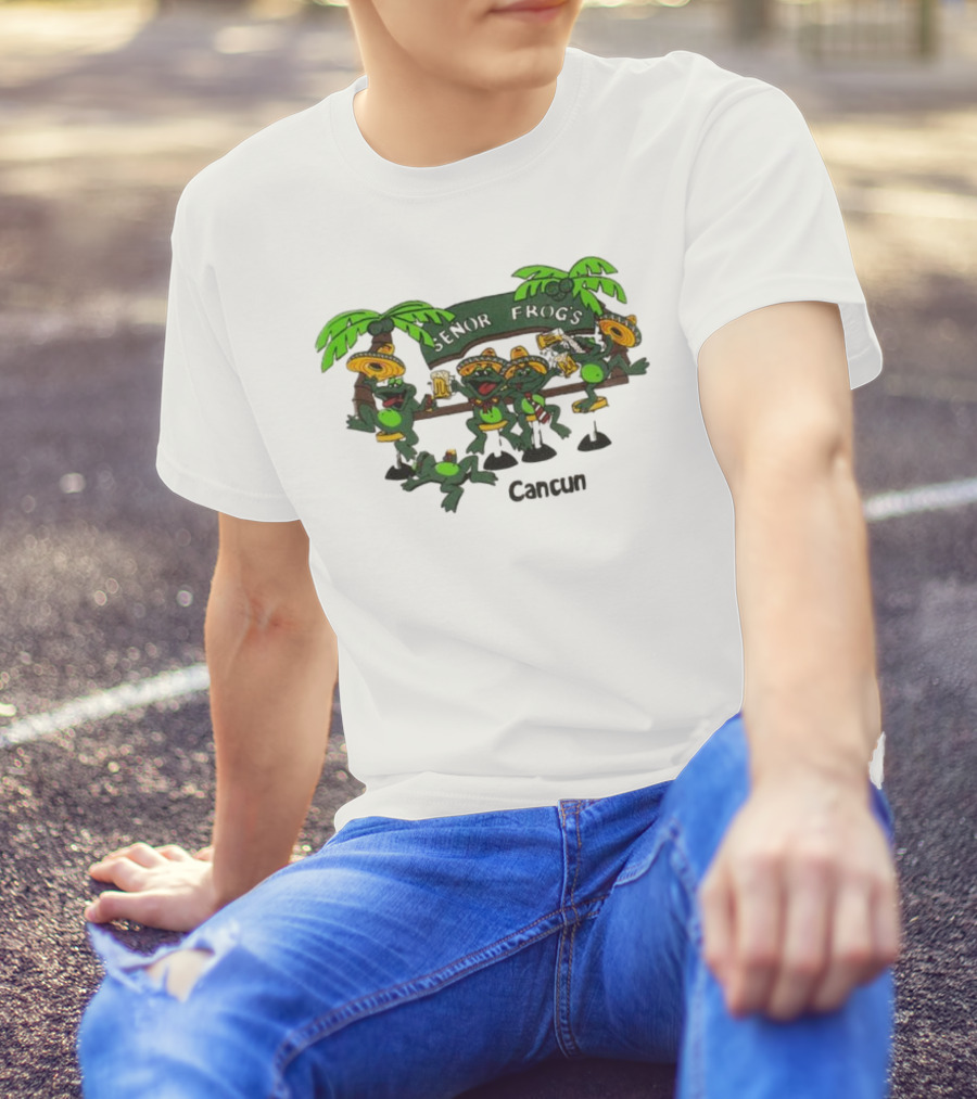 Señor Frog’s Cancun Mexico Palm Trees And Frogs With Sombreros T-Shirt