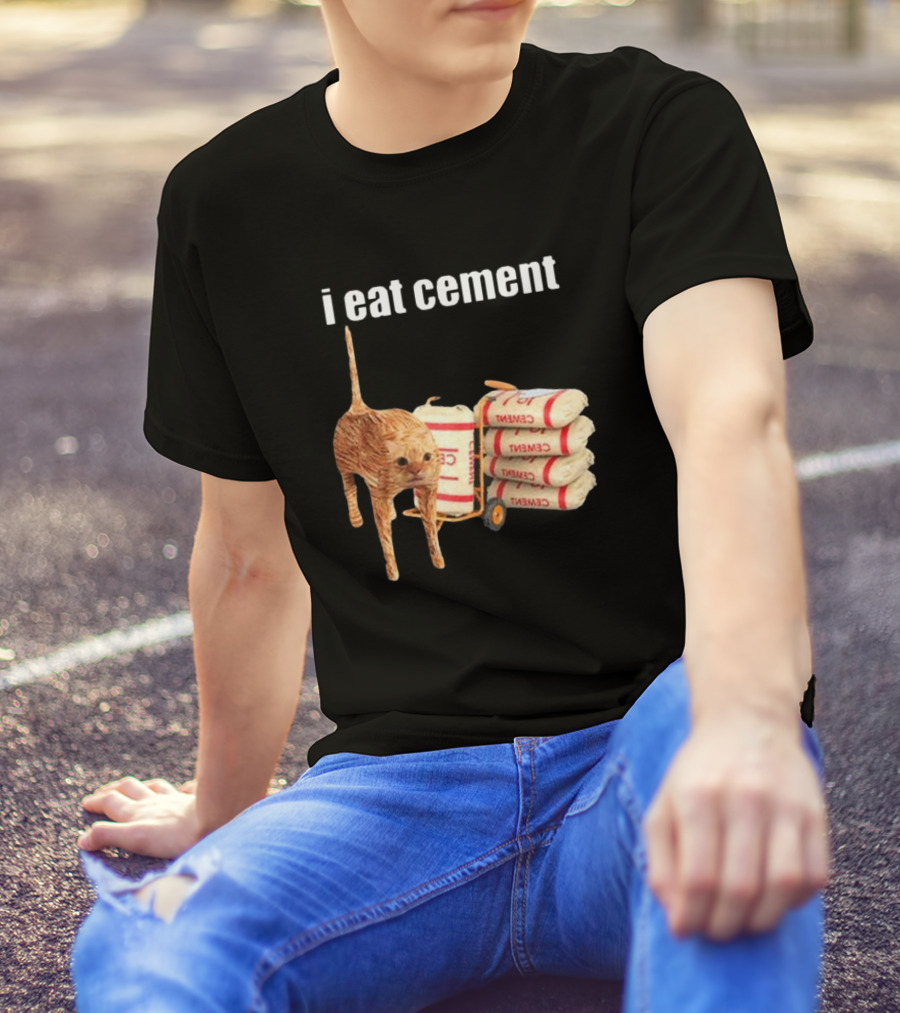 I Eat Cement Cat With Cement Sack Stack T-Shirt