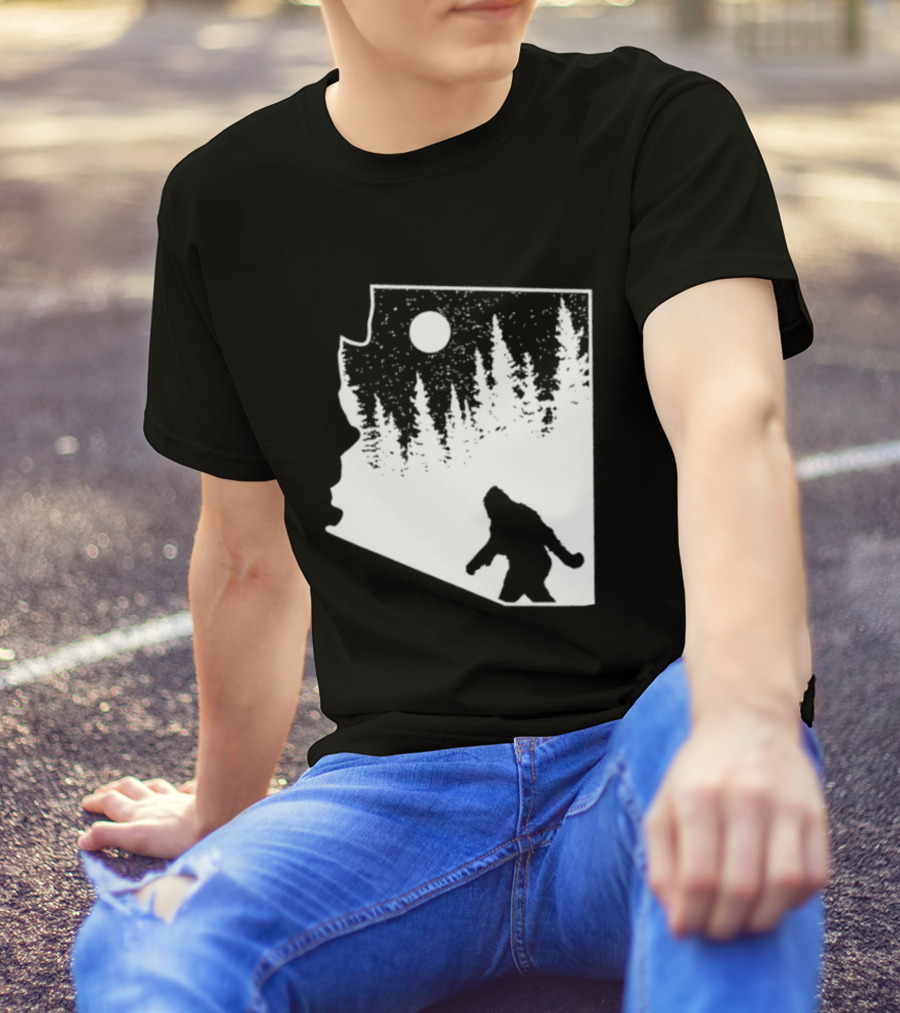 Bigfoot Arizona Pride Sasquatch Funny Arizona Map Forest Moon T-Shirt