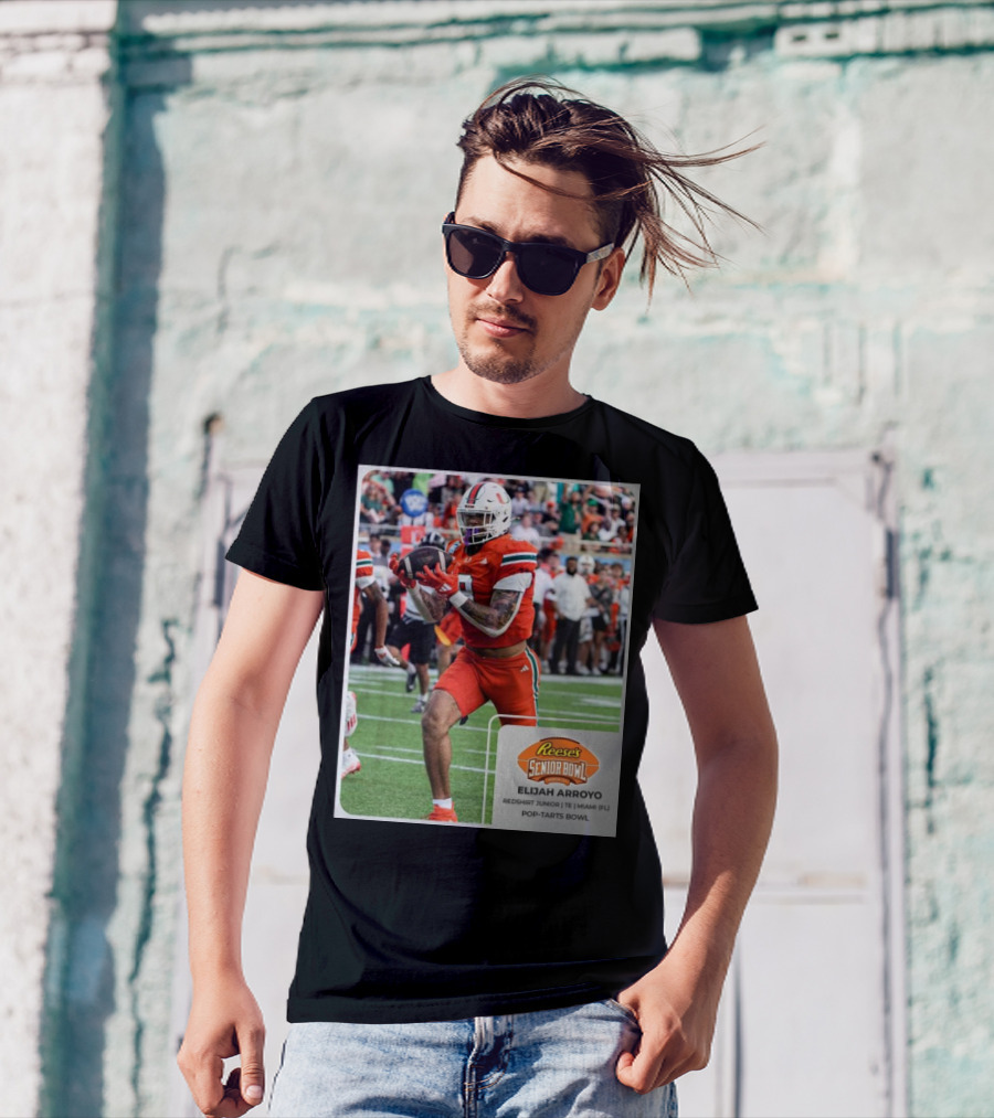 Elijah Arroyo Miami Hurricanes Red Redshirt Junior TE Reese’s Senior Bowl Pop-Tarts Bowl T-Shirt
