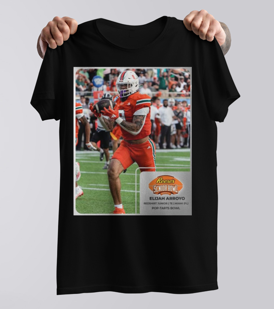 Elijah Arroyo Miami Hurricanes Red Redshirt Junior TE Reese’s Senior Bowl Pop-Tarts Bowl T-Shirt