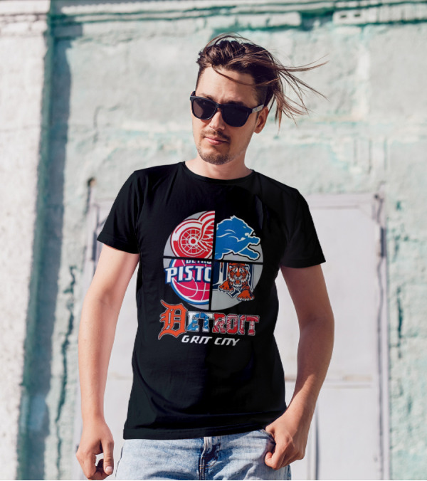 Detroit Grit City Red Wings Lions Pistons Tigers T-Shirt