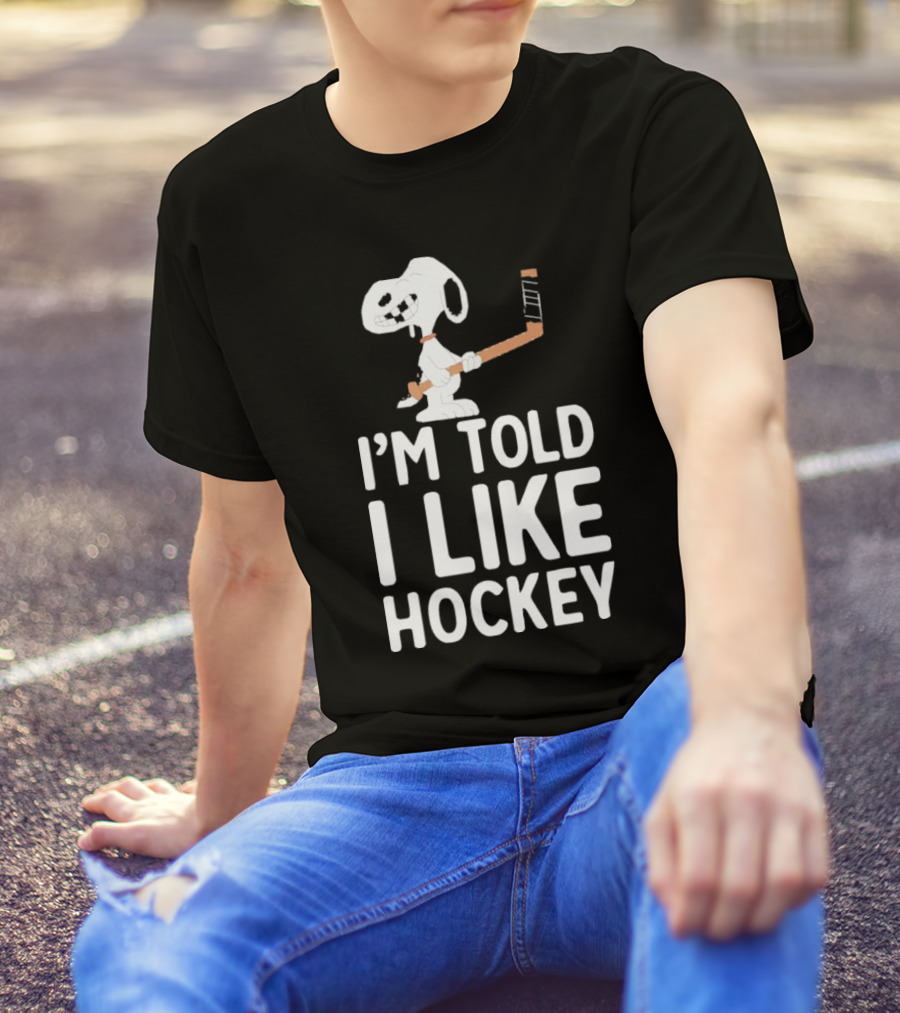 Snoopy I'm Told I Like Hockey Peanuts Comic Hockey Stick T-Shirt